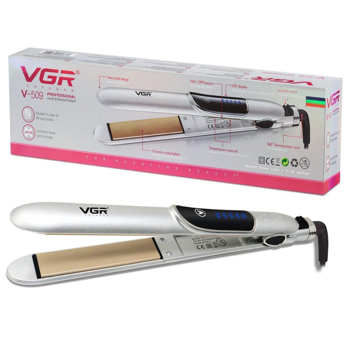 VGR V-509 professional hair straightener and retail box