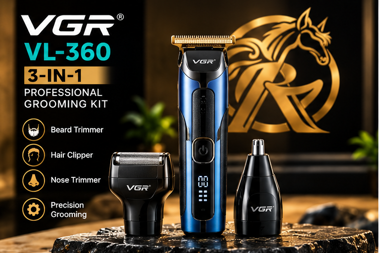 VGR VL-360 3-in-1 grooming kit hero image with Raakaat branding