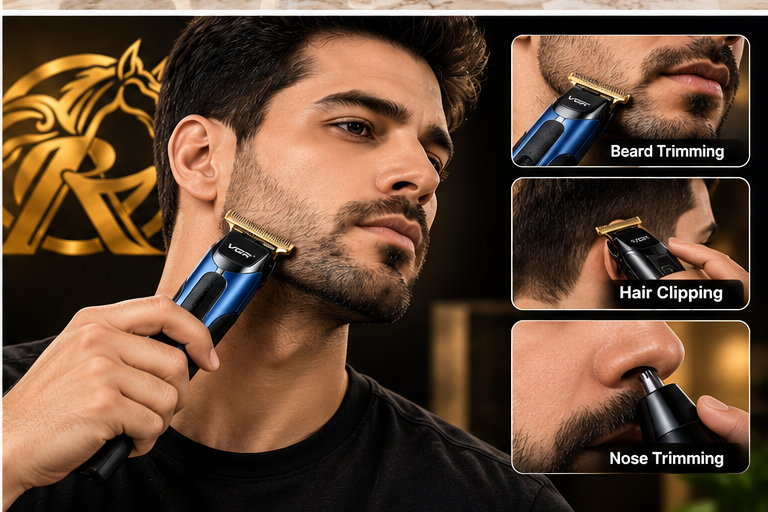 VGR VL-360 grooming kit usage image with Raakaat branding