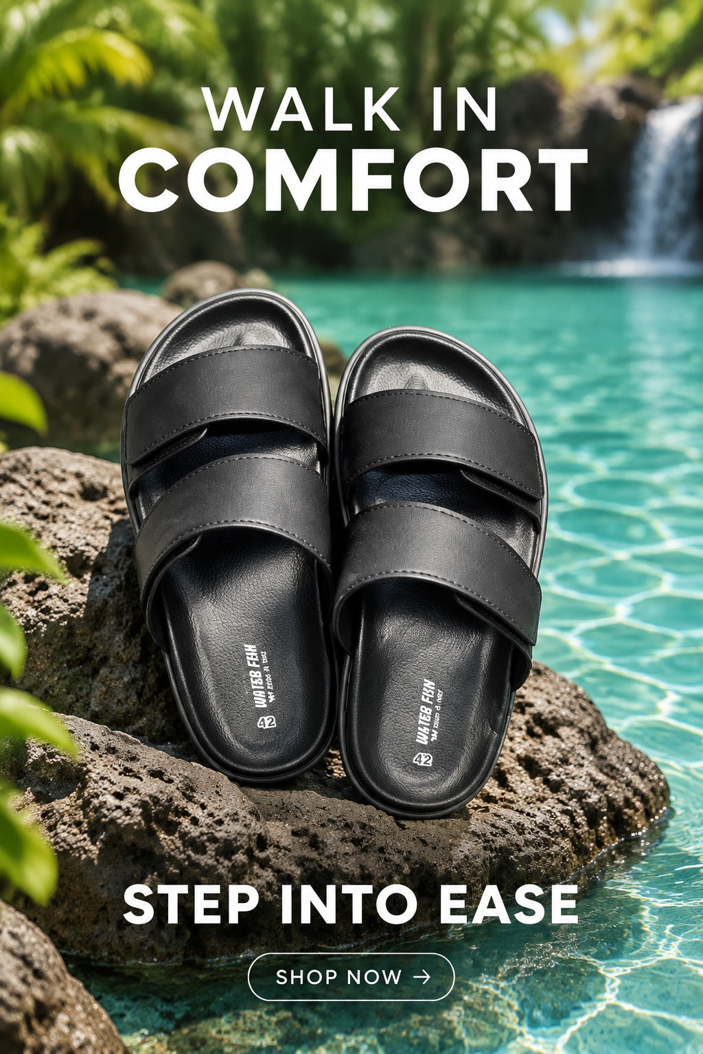 Water Fish Men's Double Strap Slide Sandals – Black