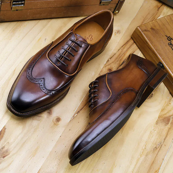 Men's Formal Broch Shoes - First Layer Cowhide Leather