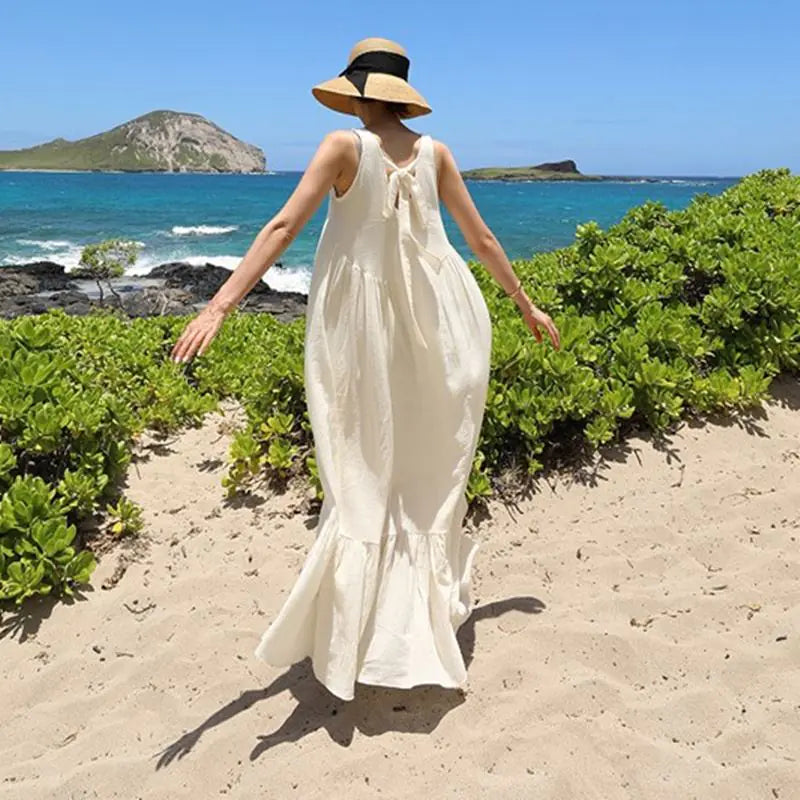 Sleeveless Long Dress with Ruffled Hem for Women